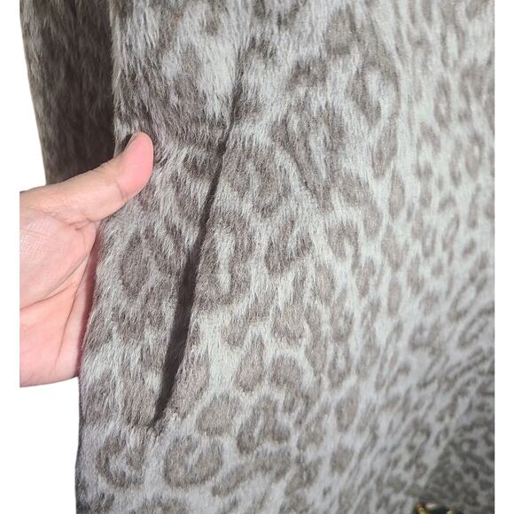 Cinzia Rocca Icon Gray Leopard Slant Pockets Crossover Collar Coat US 18  0 - Picture 12 of 15